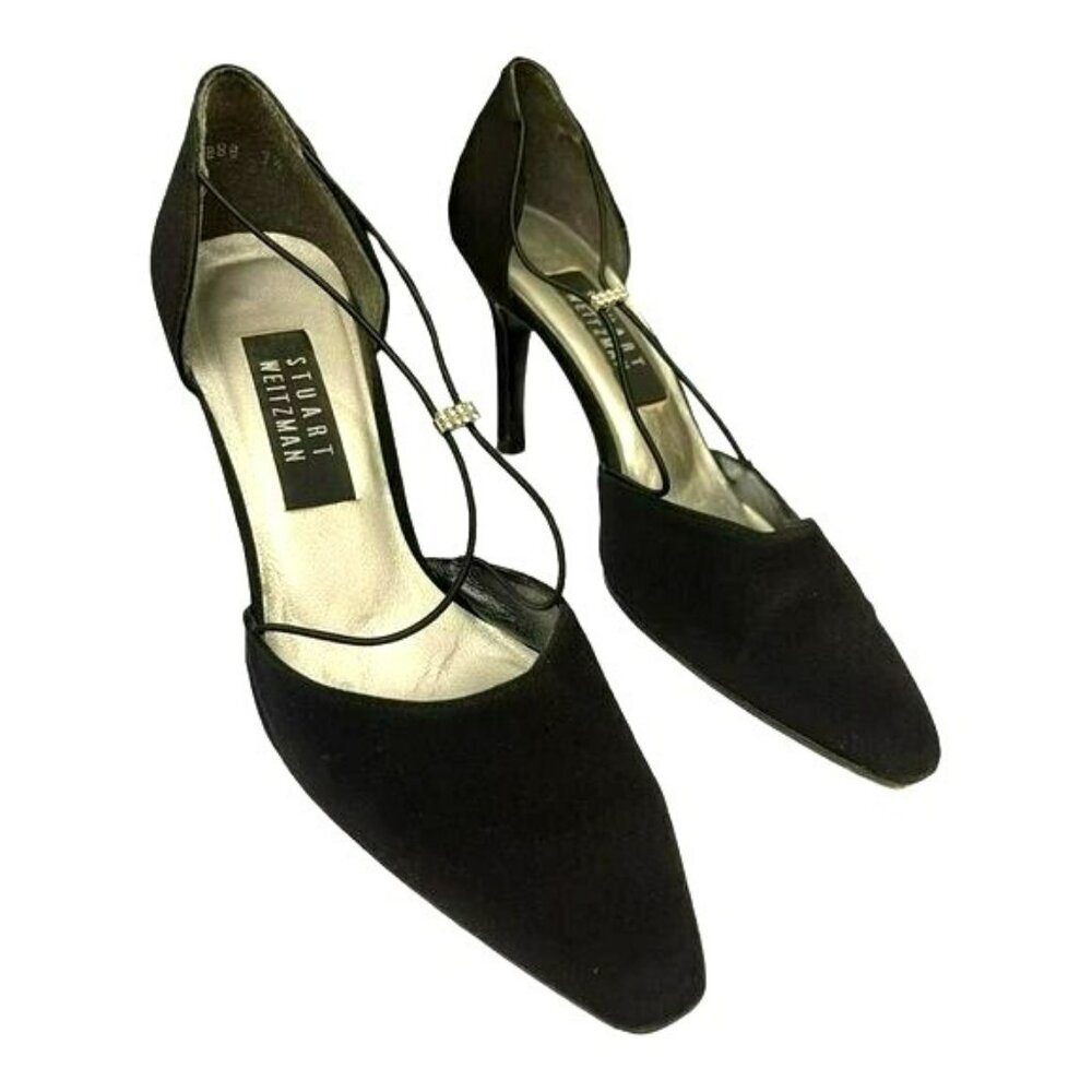 Stuart Weitzman Size 7.5 Black Jewel Embellished Rhinestone Heel Shoes